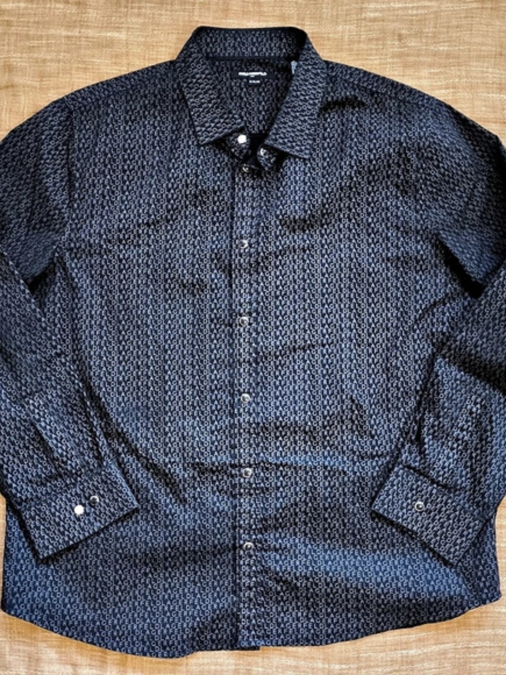 Karl Lagerfeld All-over Logo Print Long-Sleeve Shirt Men's Snap Button Size XL
